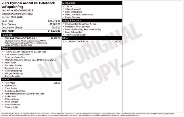 2009 Platinum Silver Metallic + Pearl Hyundai Accent GS FWD Hatchback