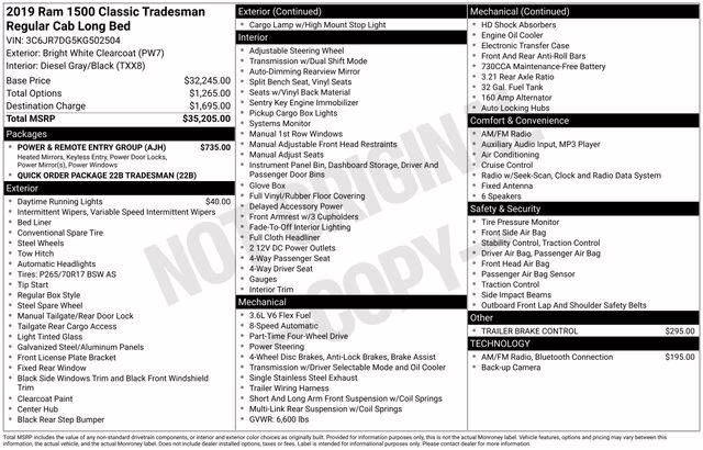 2019 Bright White Clearcoat Ram 1500 Classic Tradesman 4X4 Truck