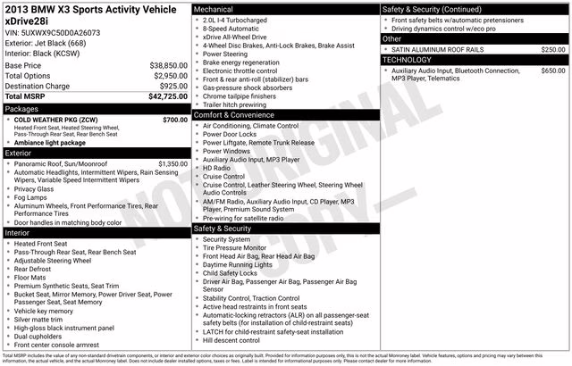 2013 Jet Black BMW X3 xDrive28i AWD SUV