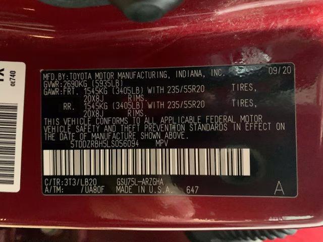 2020 Ruby Flare Pearl Toyota Highlander Limited AWD SUV