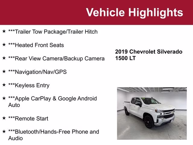 2019 Summit White Chevrolet Silverado 1500 LT 4X4 Truck