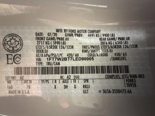 2020 Star White Metallic Tri-Coat Ford Super Duty F-250 SRW Platinum 4X4 Truck