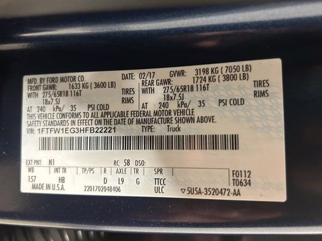 2017 Blue Jeans Metallic Ford F-150 Lariat 4X4 Truck