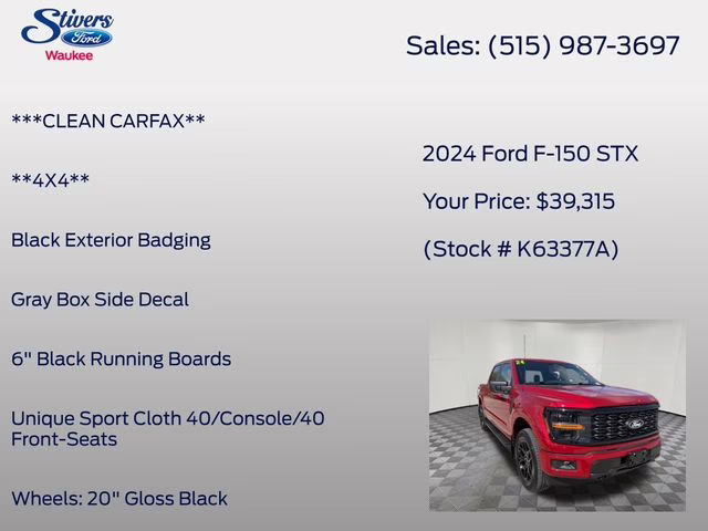 2024 Red Metallic Ford F-150 STX 4X4 Truck