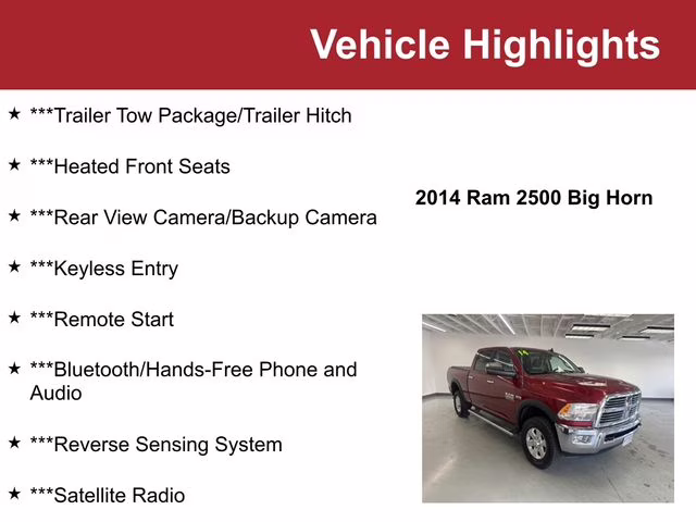 2014 Deep Cherry Red Crystal Pearlcoat Ram 2500 Big Horn 4X4 Truck