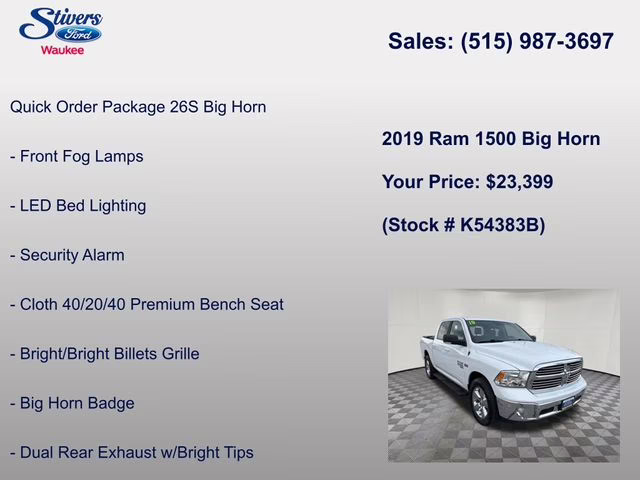 2019 Bright White Clearcoat Ram 1500 Classic Big Horn 4X4 Truck
