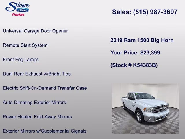 2019 Bright White Clearcoat Ram 1500 Classic Big Horn 4X4 Truck