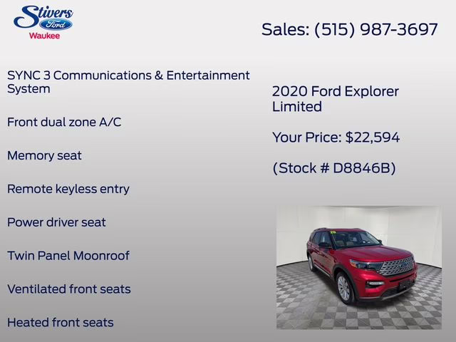 2020 Red Metallic Ford Explorer Limited 4X4 SUV