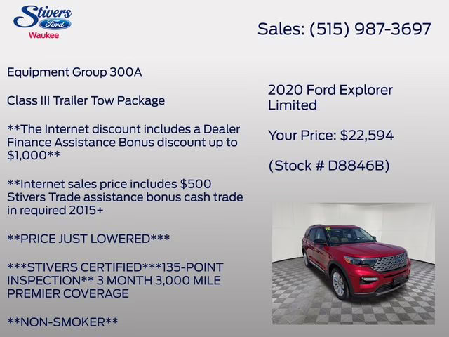 2020 Red Metallic Ford Explorer Limited 4X4 SUV