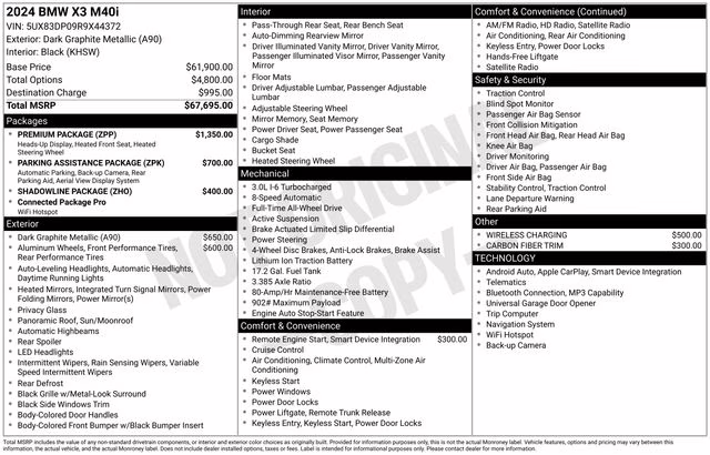 2024 Dark Graphite Metallic BMW X3 M40i AWD SUV