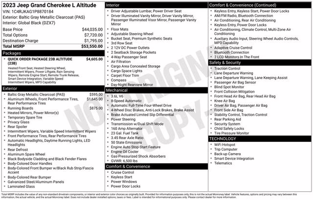 2023 Baltic Gray Metallic Clearcoat Jeep Grand Cherokee L Altitude 4X4 SUV