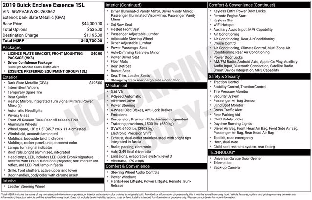 2019 Dark Slate Metallic Buick Enclave Essence AWD SUV
