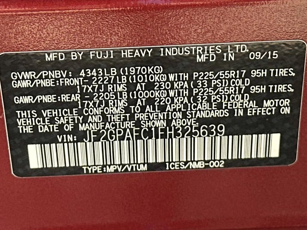 2015 Venetian Red Pearl Subaru XV Crosstrek 2.0i Premium AWD SUV