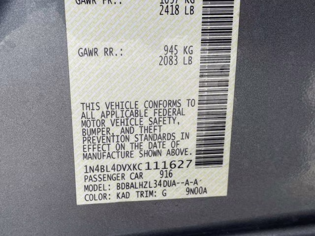 2019 Gun Metallic Nissan Altima 2.5 SV FWD Sedan