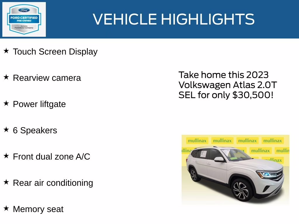 2023 Pure White Volkswagen Atlas 2.0T SEL AWD SUV