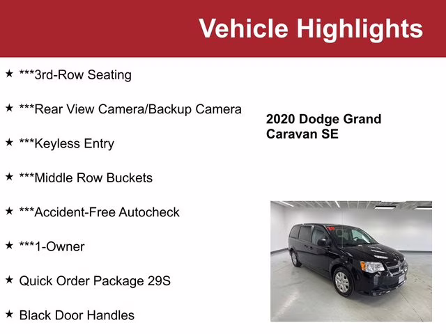 Used 2020 Dodge Grand Caravan SE with VIN 2C4RDGBG3LR230723 for sale in Waite Park, MN