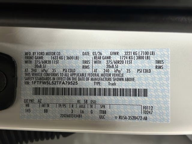 2026 Star White Metallic TC Ford F-150 Lariat Black Appearance 4X4 Truck