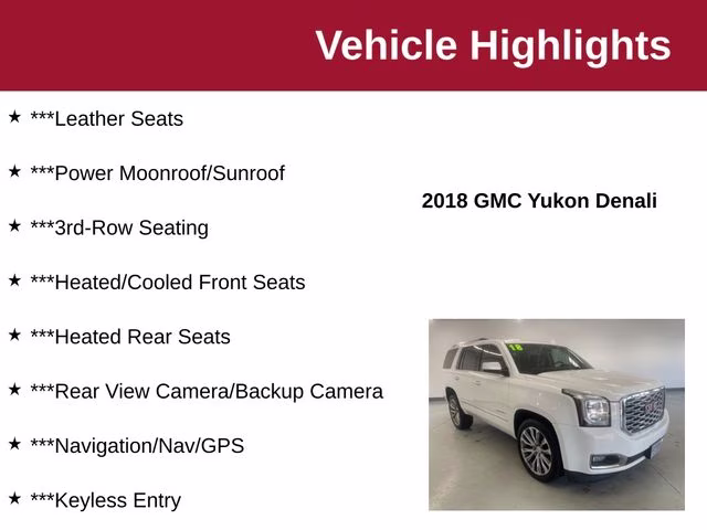 2018 Summit White GMC Yukon Denali AWD SUV