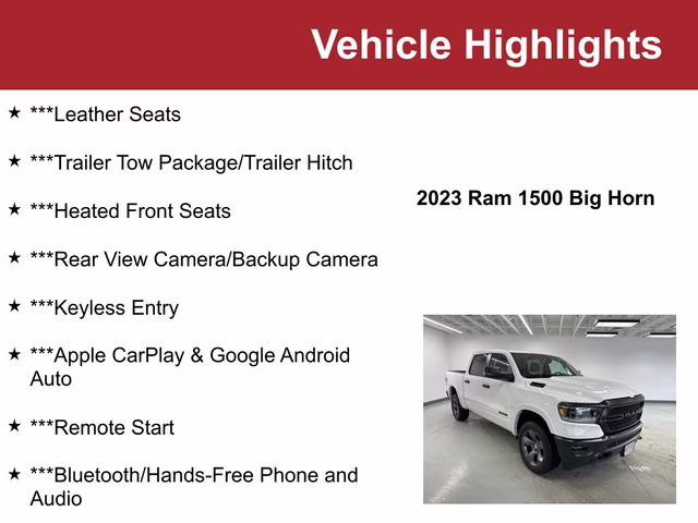 Used 2023 RAM Ram 1500 Pickup Big Horn/Lone Star with VIN 1C6SRFFTXPN536316 for sale in Waite Park, Minnesota