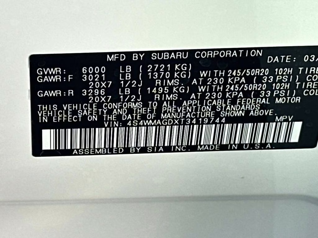 2026 Crystal White Pearl Subaru Ascent Limited AWD SUV