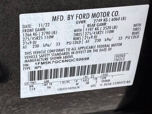 2022 Black Metallic Ford Explorer ST RWD SUV