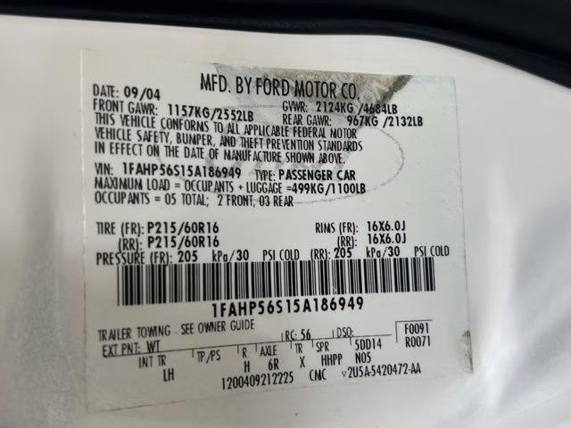 2005 Vibrant White Clearcoat Ford Taurus SEL FWD Sedan