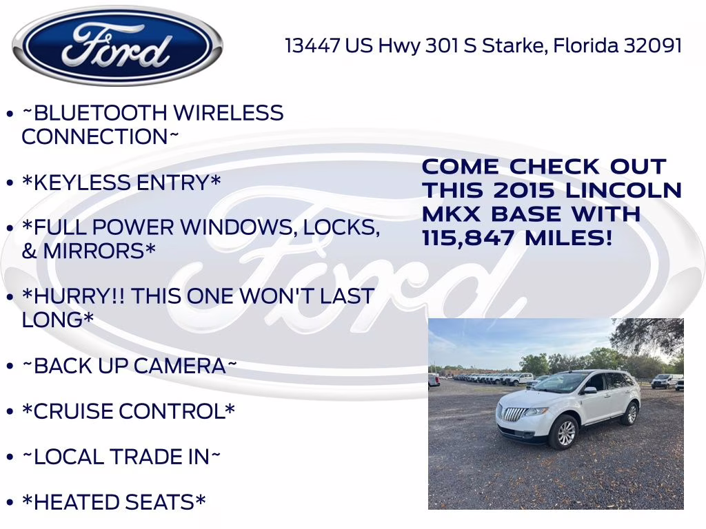 2015 White Platinum Clearcoat Metallic Lincoln MKX Base FWD SUV