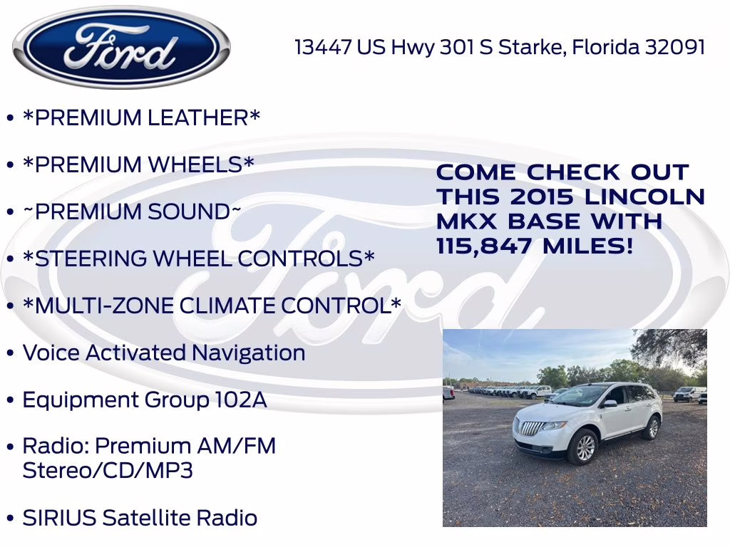 2015 White Platinum Clearcoat Metallic Lincoln MKX Base FWD SUV