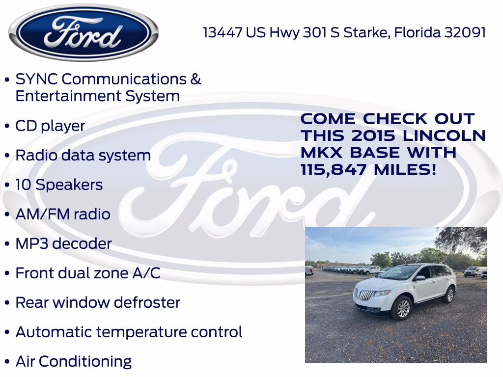 2015 White Platinum Clearcoat Metallic Lincoln MKX Base FWD SUV