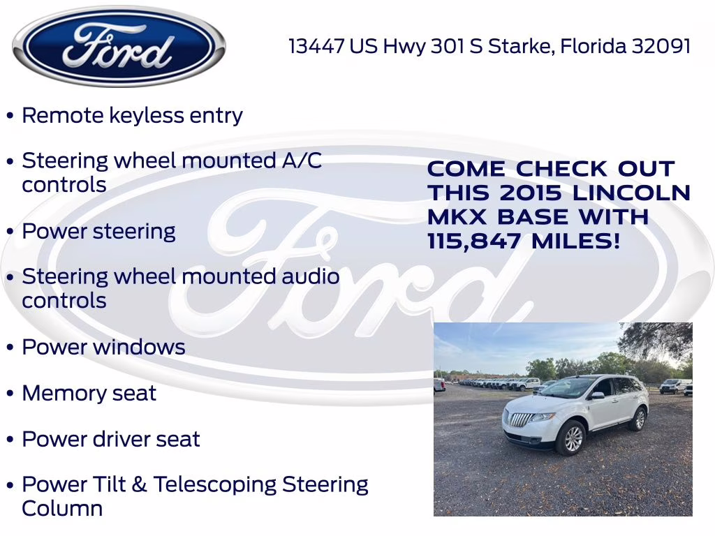 2015 White Platinum Clearcoat Metallic Lincoln MKX Base FWD SUV