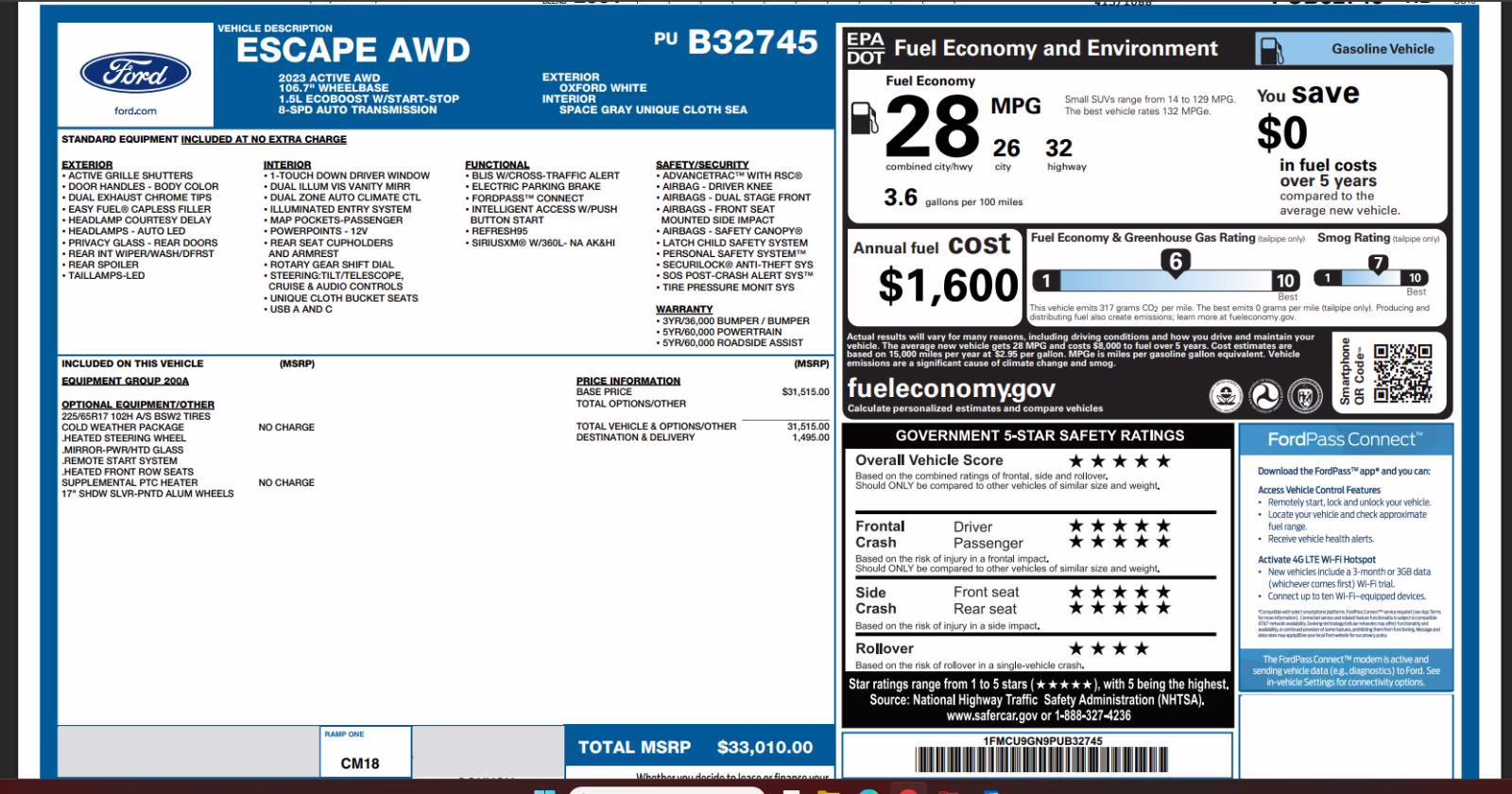 2023 Oxford White Ford Escape Active AWD SUV