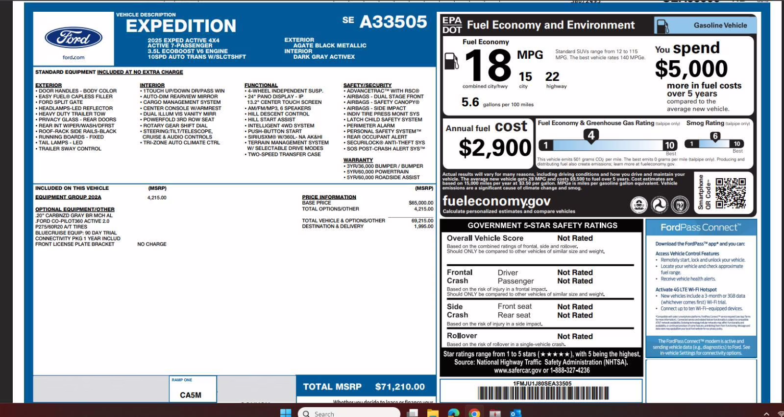 2025 Agate Black Ford Expedition Active 4X4 SUV