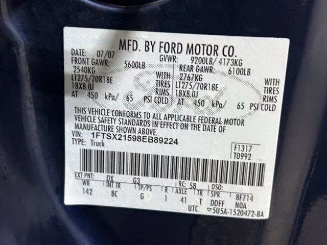 2008 Dark Blue Pearl Clearcoat Metallic Ford Super Duty F-250 SRW Lariat 4X4 Truck