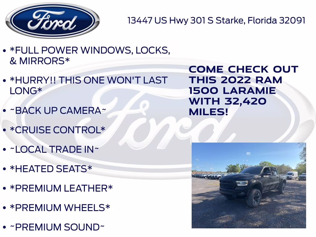 2022 Diamond Black Crystal Pearlcoat Ram 1500 Laramie 4X4 Truck