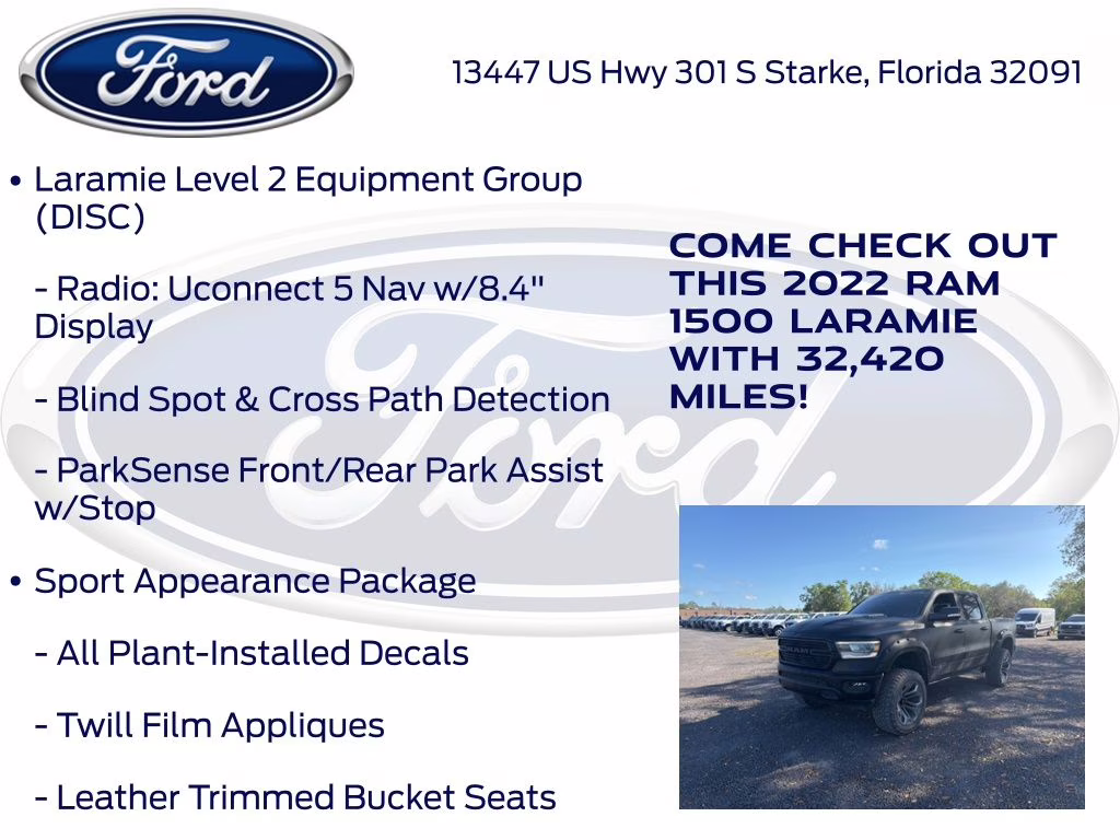 2022 Diamond Black Crystal Pearlcoat Ram 1500 Laramie 4X4 Truck