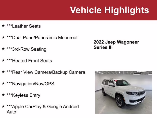 Used 2022 Jeep Wagoneer Series III with VIN 1C4SJVDT5NS201668 for sale in Waite Park, Minnesota