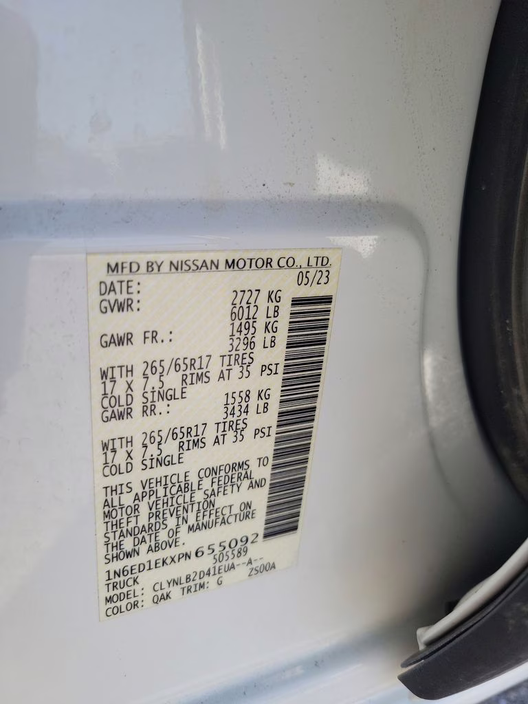 2023 Glacier White Nissan Frontier SV 4X4 Truck