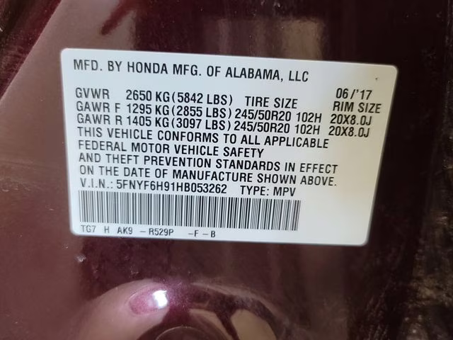 2017 Dark Cherry Pearl Honda Pilot Touring AWD SUV