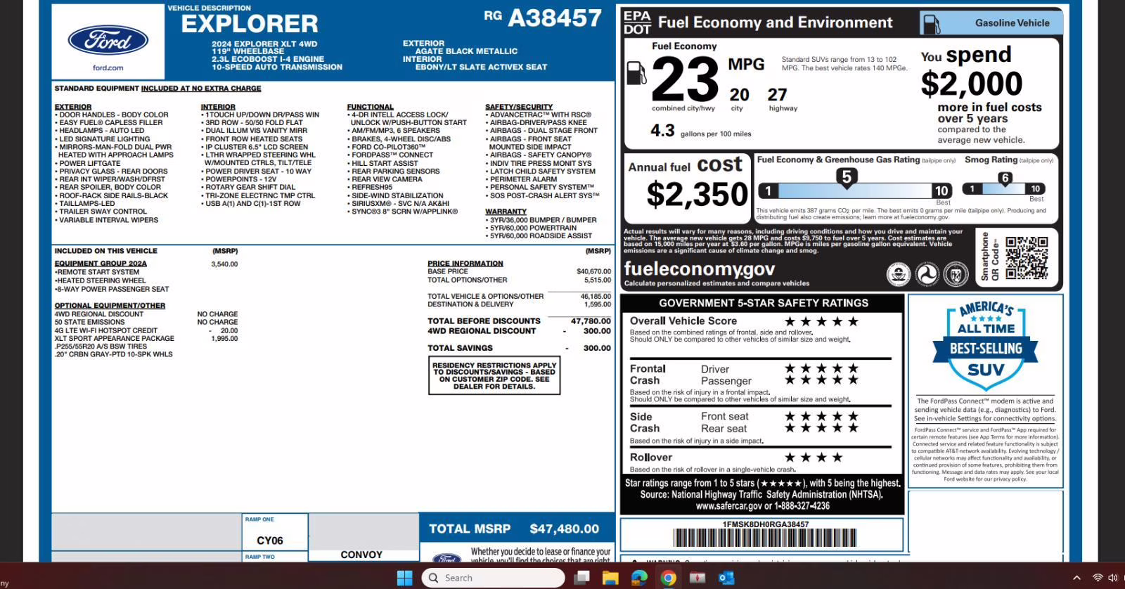 2024 Agate Black Ford Explorer XLT 4X4 SUV