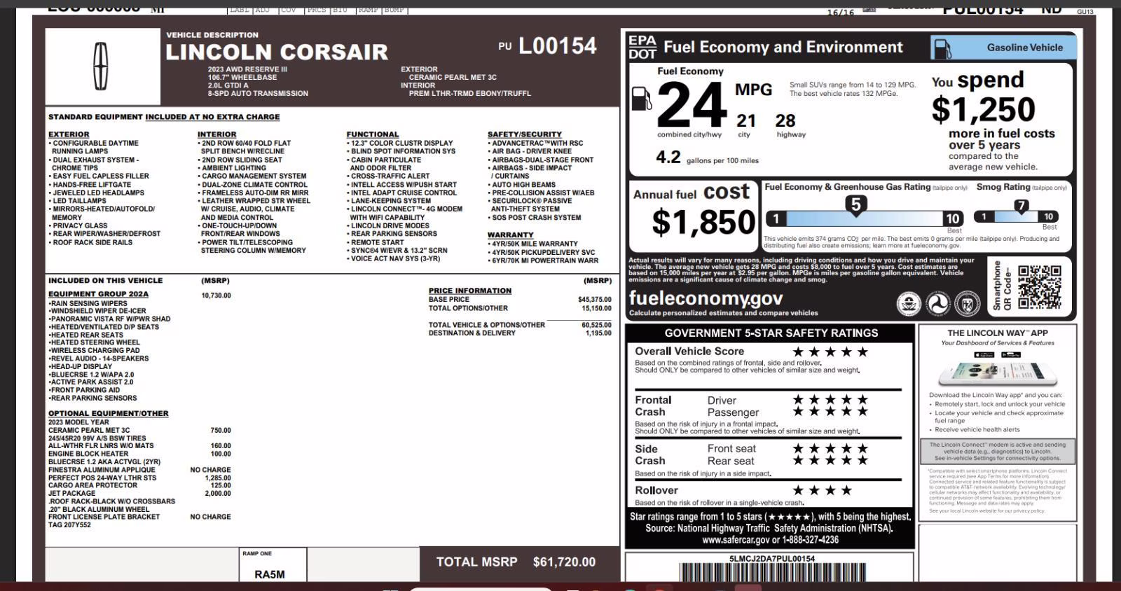 2023 Ceramic Pearl Metallic Tinted Clearcoat Lincoln Corsair Reserve 111 AWD SUV