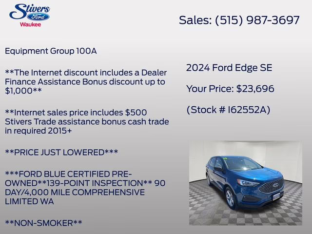 2024 Atlas Blue Metallic Ford Edge SE AWD SUV