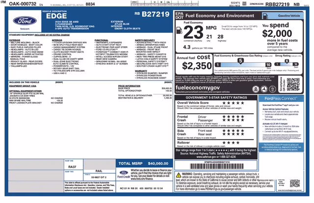 2024 Atlas Blue Metallic Ford Edge SE AWD SUV