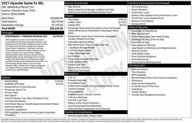 2021 Portofino Gray Hyundai Santa Fe SEL FWD SUV