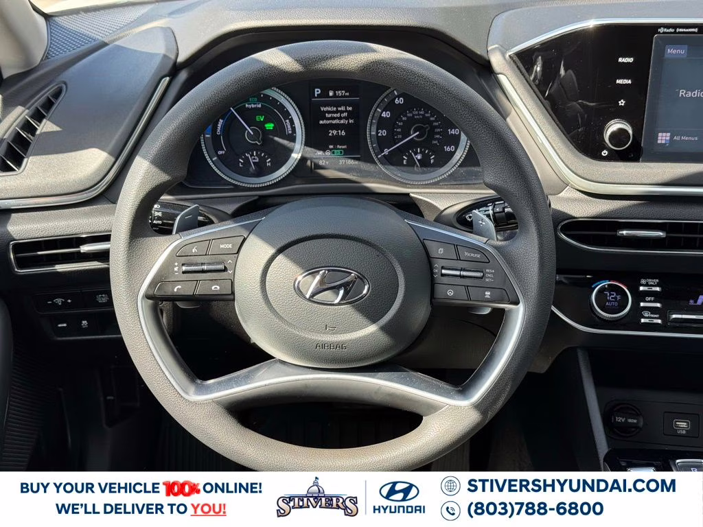 2023 Serenity White Hyundai Sonata Hybrid Blue FWD Sedan