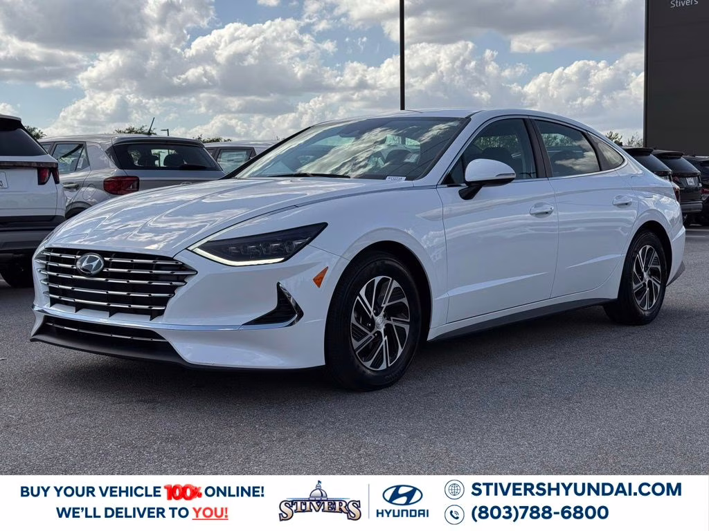 2023 Serenity White Hyundai Sonata Hybrid Blue FWD Sedan