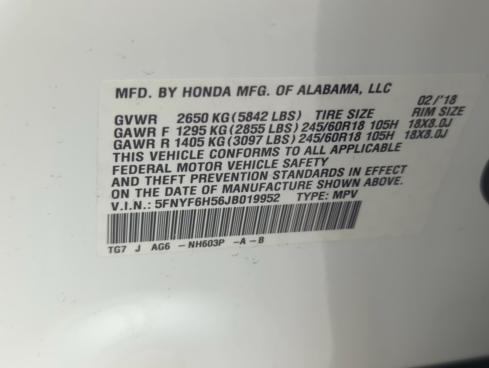 2018 White Diamond Pearl Honda Pilot EX-L AWD SUV