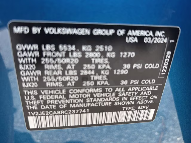2024 Kingfisher Blue Metallic Volkswagen Atlas Cross Sport 2.0T SE w/Technology FWD SUV