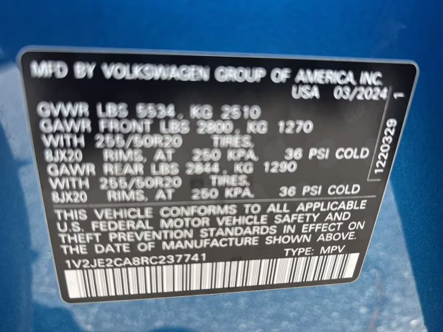 2024 Kingfisher Blue Metallic Volkswagen Atlas Cross Sport 2.0T SE w/Technology FWD SUV