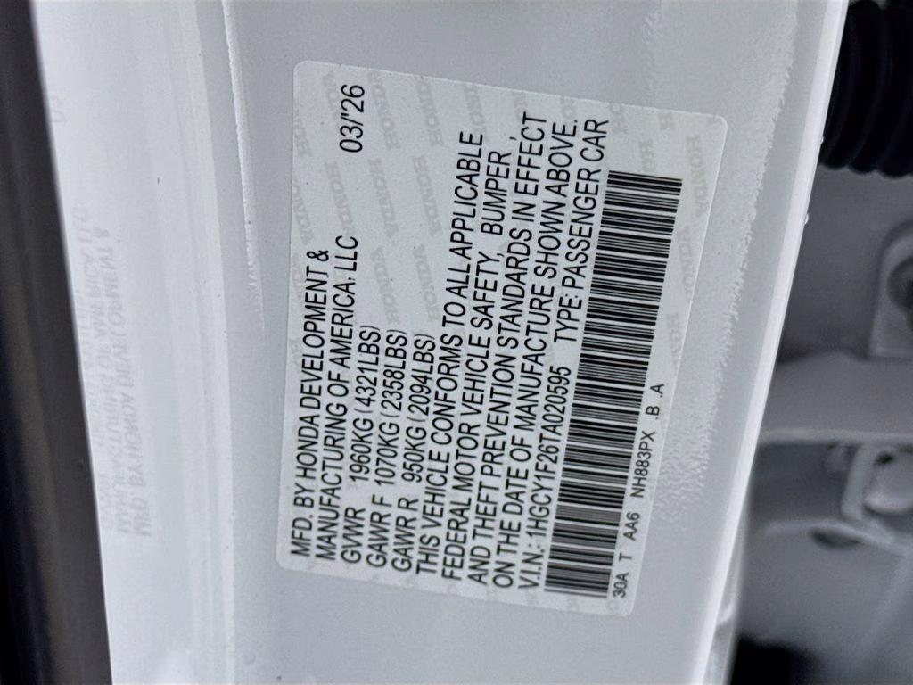 2026 Platinum White Pearl Honda Accord LX FWD Sedan