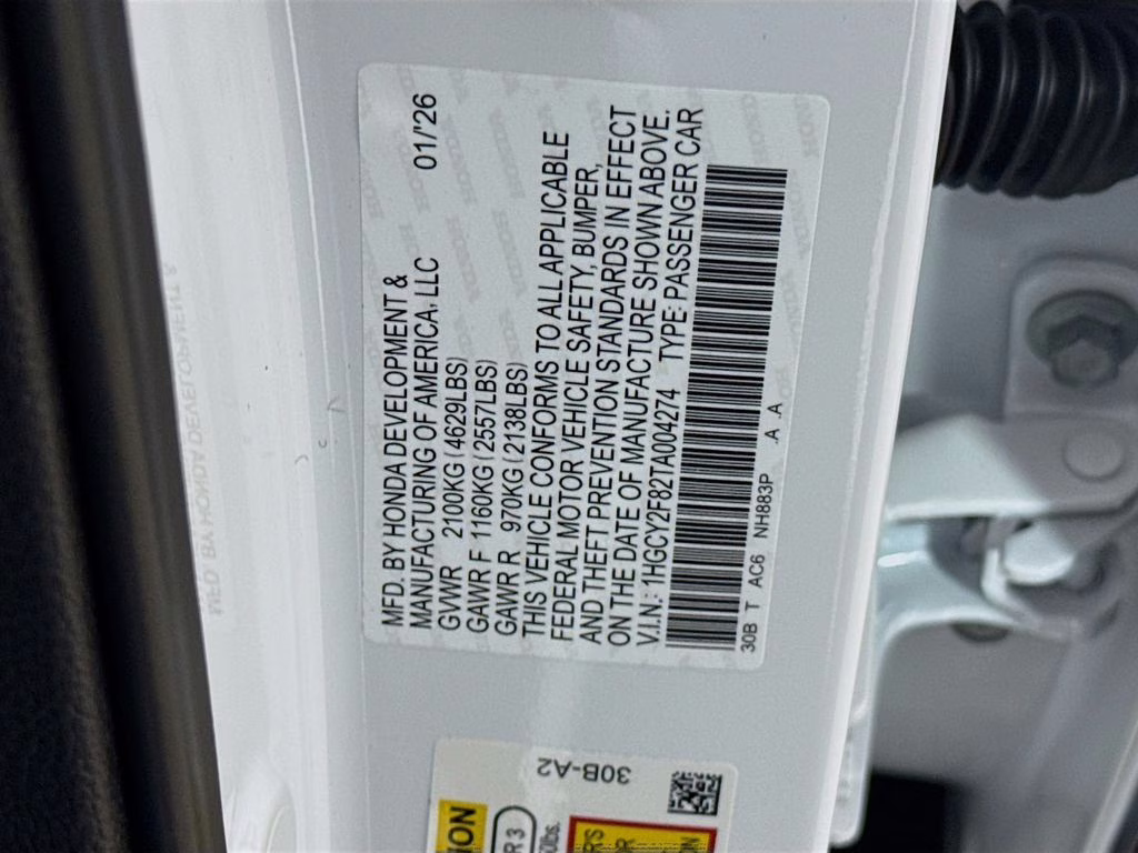 2026 Platinum White Pearl Honda Accord Hybrid Touring FWD Sedan